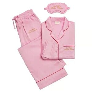 Taylor Swift Pink Satin Pajama Set with Eye Mask